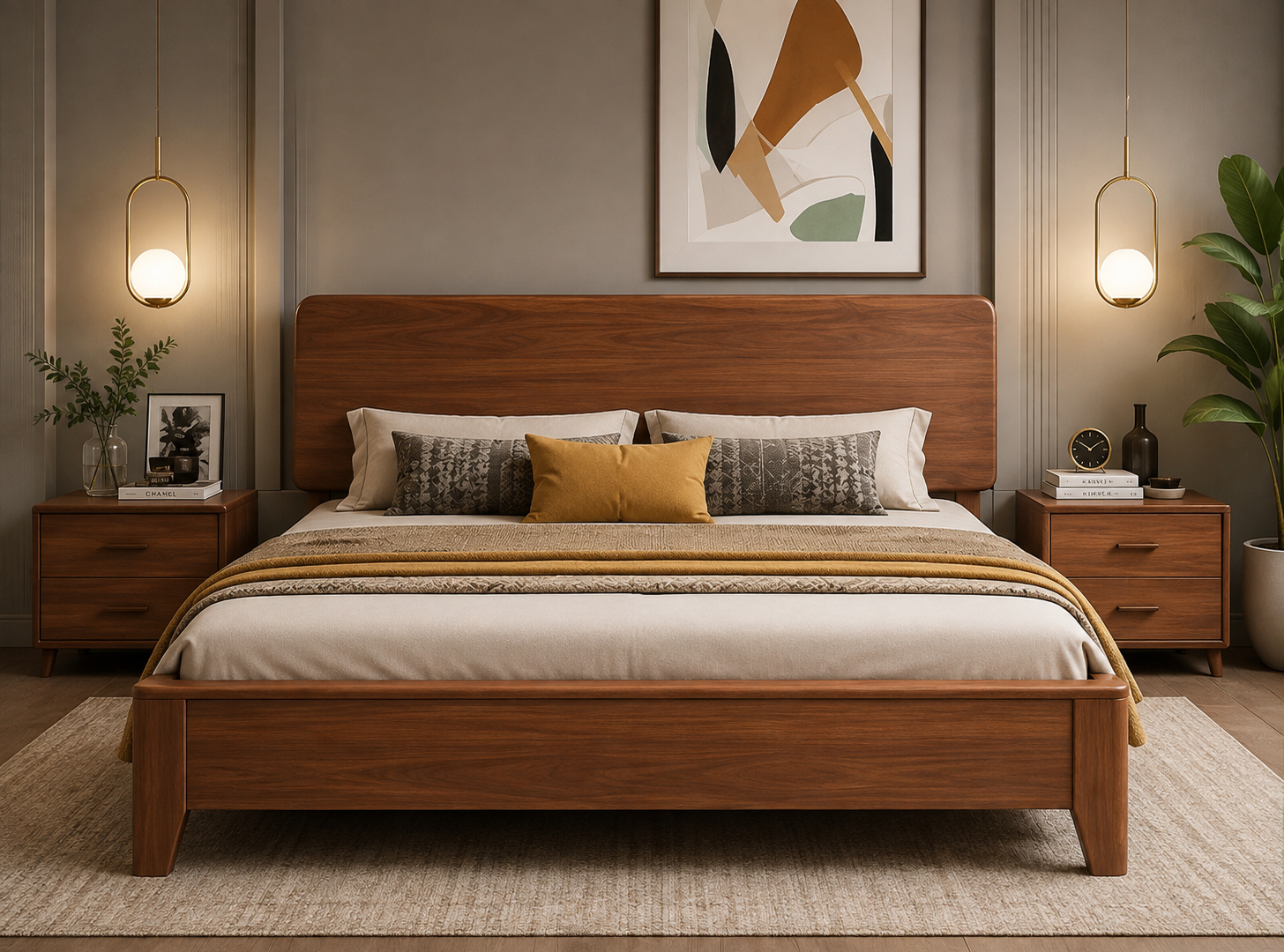 Modern wooden bed design in Islamabad by Awan Furniture